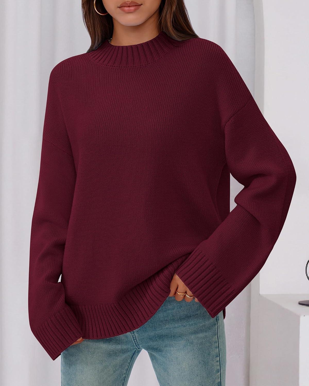 imageBTFBM Sweaters for Women 2025 Casual Crewneck Long Sleeve Loose Ribbed Knit Pullover Sweater Winter Clothes Fall OutfitsBurgundy