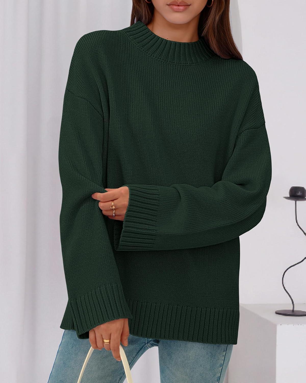 imageBTFBM Sweaters for Women 2025 Casual Crewneck Long Sleeve Loose Ribbed Knit Pullover Sweater Winter Clothes Fall OutfitsDark Green