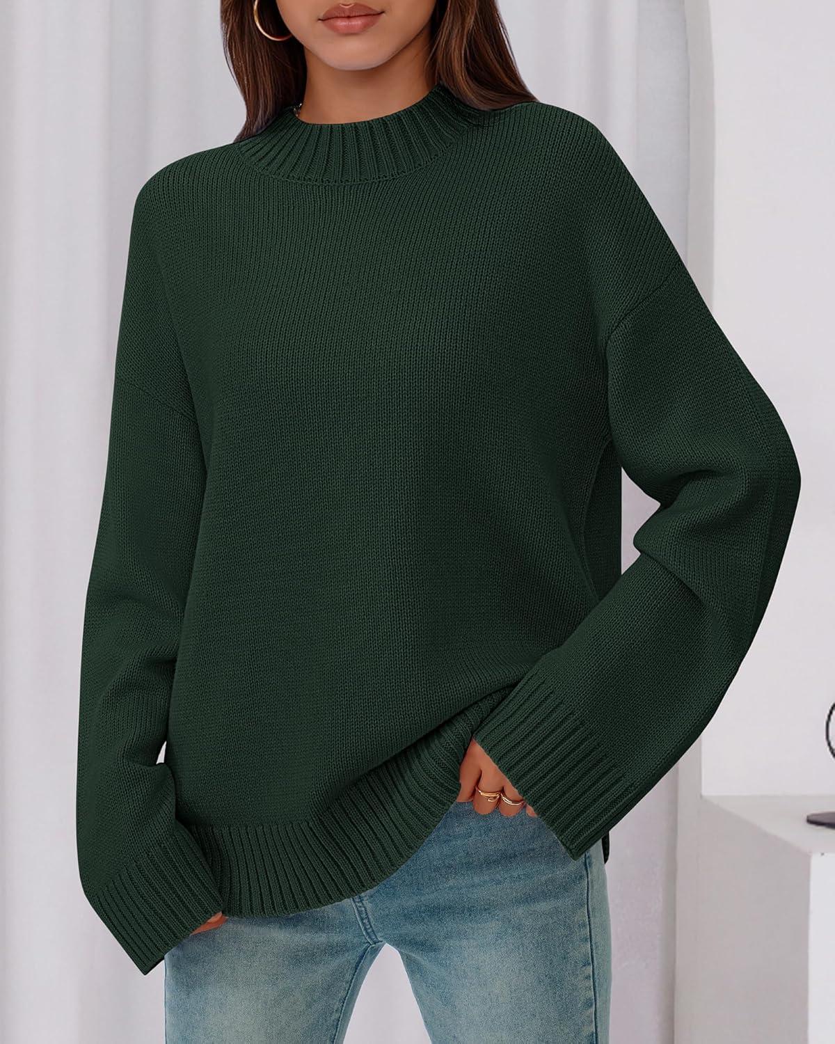 imageBTFBM Sweaters for Women 2025 Casual Crewneck Long Sleeve Loose Ribbed Knit Pullover Sweater Winter Clothes Fall OutfitsDark Green