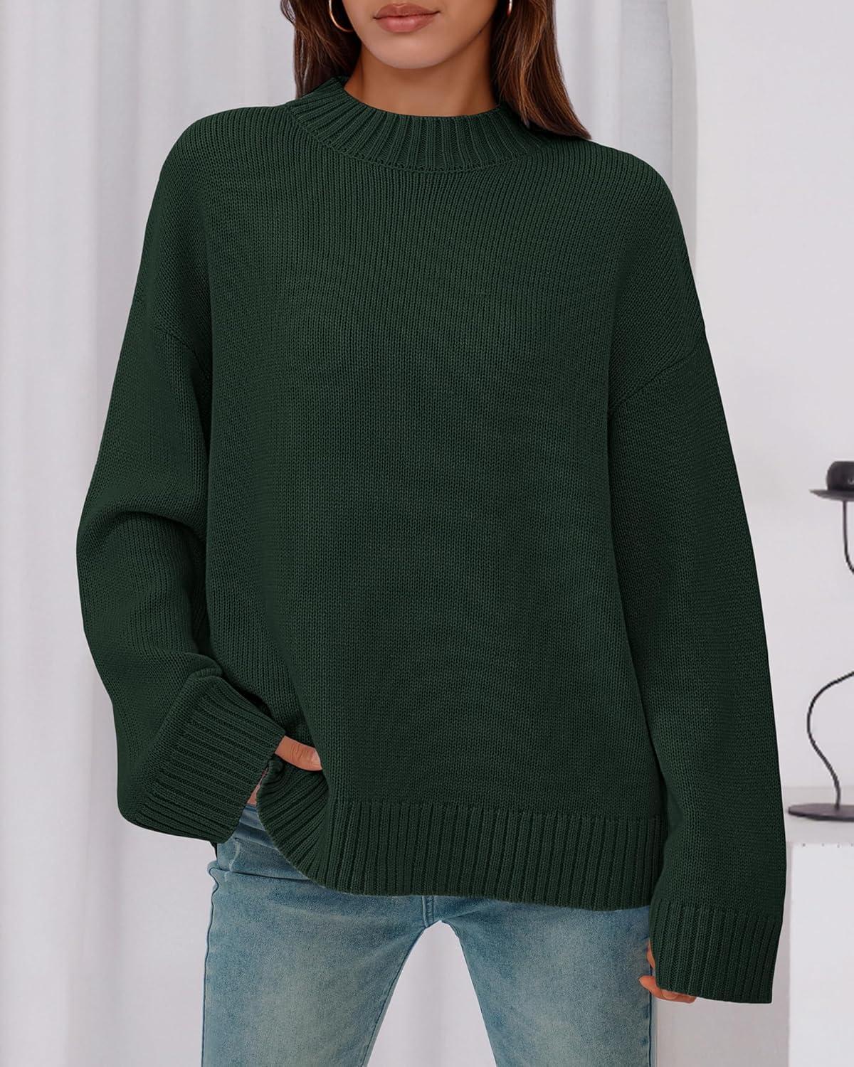imageBTFBM Sweaters for Women 2025 Casual Crewneck Long Sleeve Loose Ribbed Knit Pullover Sweater Winter Clothes Fall OutfitsDark Green
