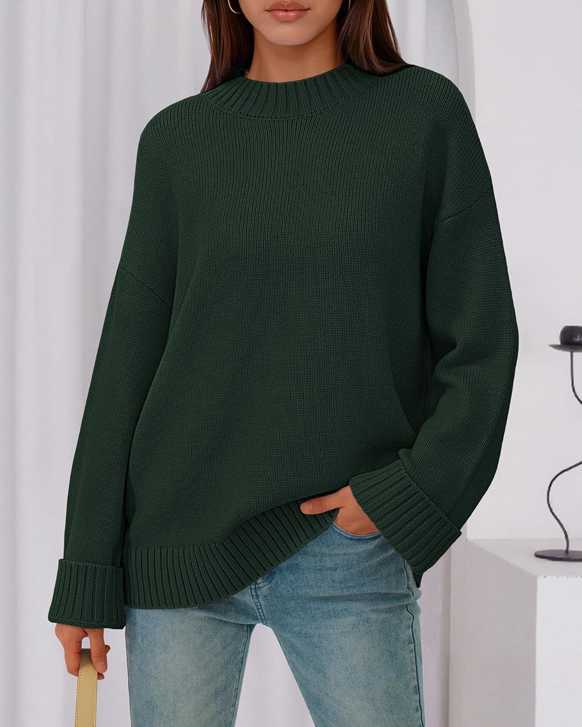 imageBTFBM Sweaters for Women 2025 Casual Crewneck Long Sleeve Loose Ribbed Knit Pullover Sweater Winter Clothes Fall OutfitsDark Green
