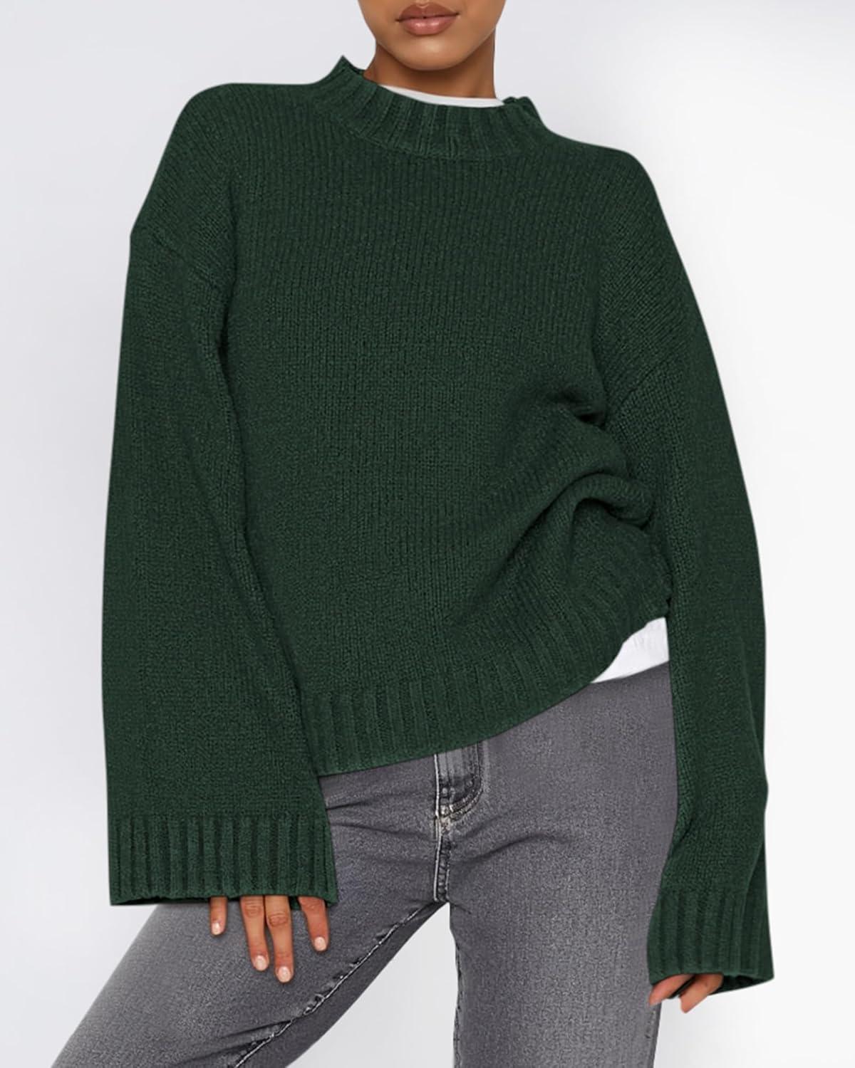 imageBTFBM Sweaters for Women 2025 Casual Crewneck Long Sleeve Loose Ribbed Knit Pullover Sweater Winter Clothes Fall OutfitsDark Green