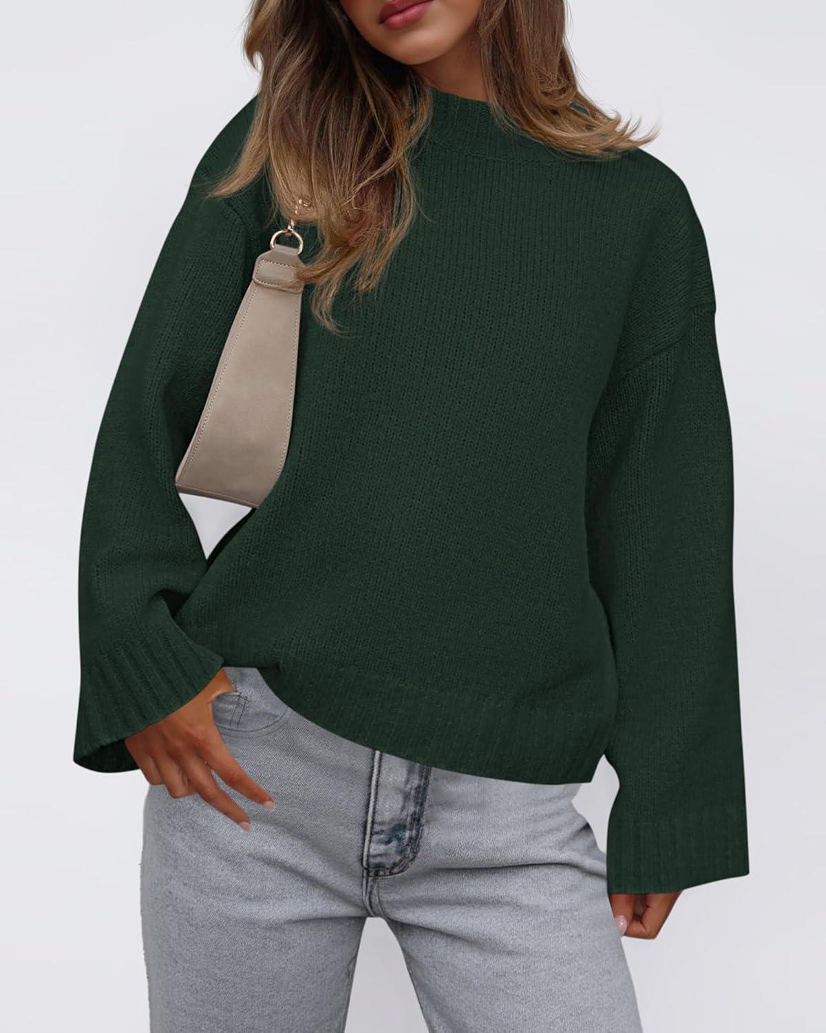imageBTFBM Sweaters for Women 2025 Casual Crewneck Long Sleeve Loose Ribbed Knit Pullover Sweater Winter Clothes Fall OutfitsDark Green