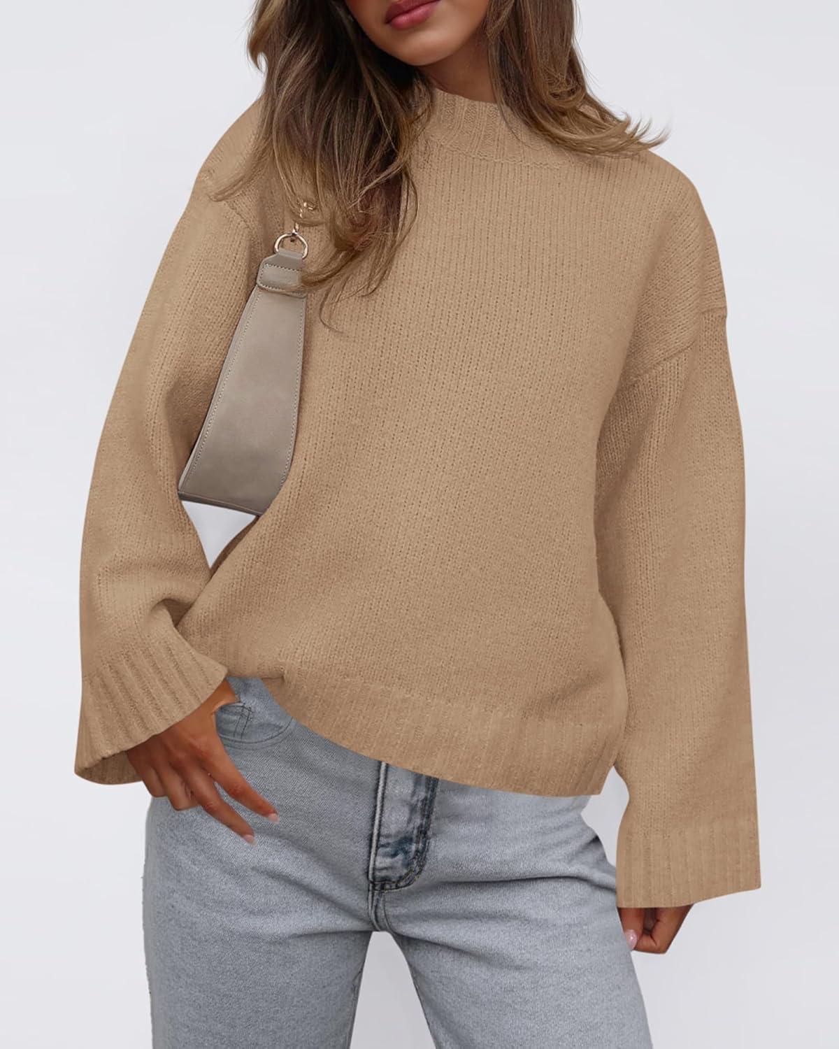 imageBTFBM Sweaters for Women 2025 Casual Crewneck Long Sleeve Loose Ribbed Knit Pullover Sweater Winter Clothes Fall OutfitsKhaki