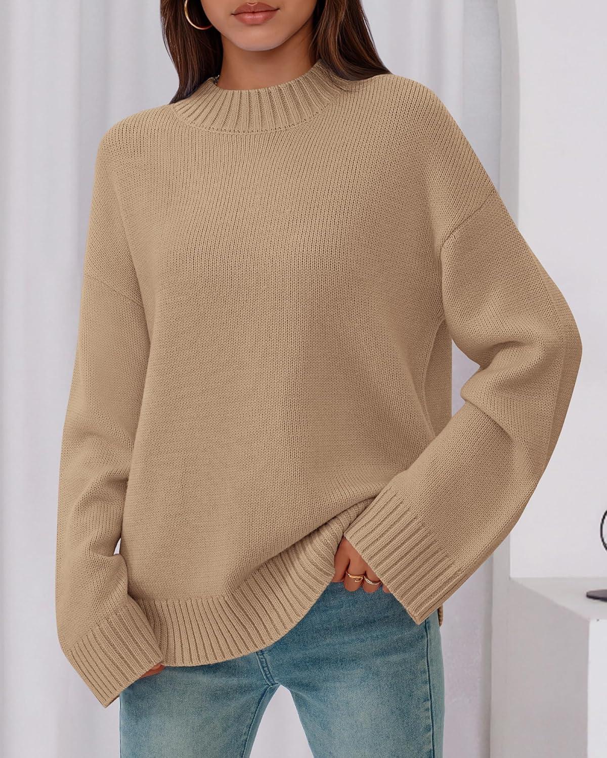imageBTFBM Sweaters for Women 2025 Casual Crewneck Long Sleeve Loose Ribbed Knit Pullover Sweater Winter Clothes Fall OutfitsKhaki
