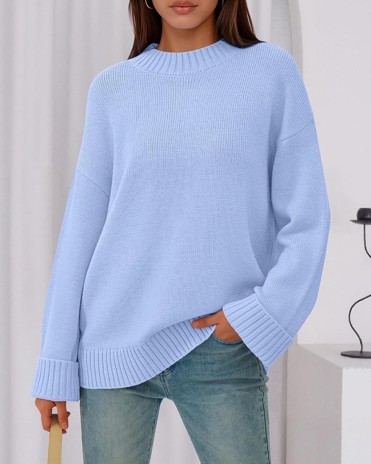 imageBTFBM Sweaters for Women 2025 Casual Crewneck Long Sleeve Loose Ribbed Knit Pullover Sweater Winter Clothes Fall OutfitsLight Blue