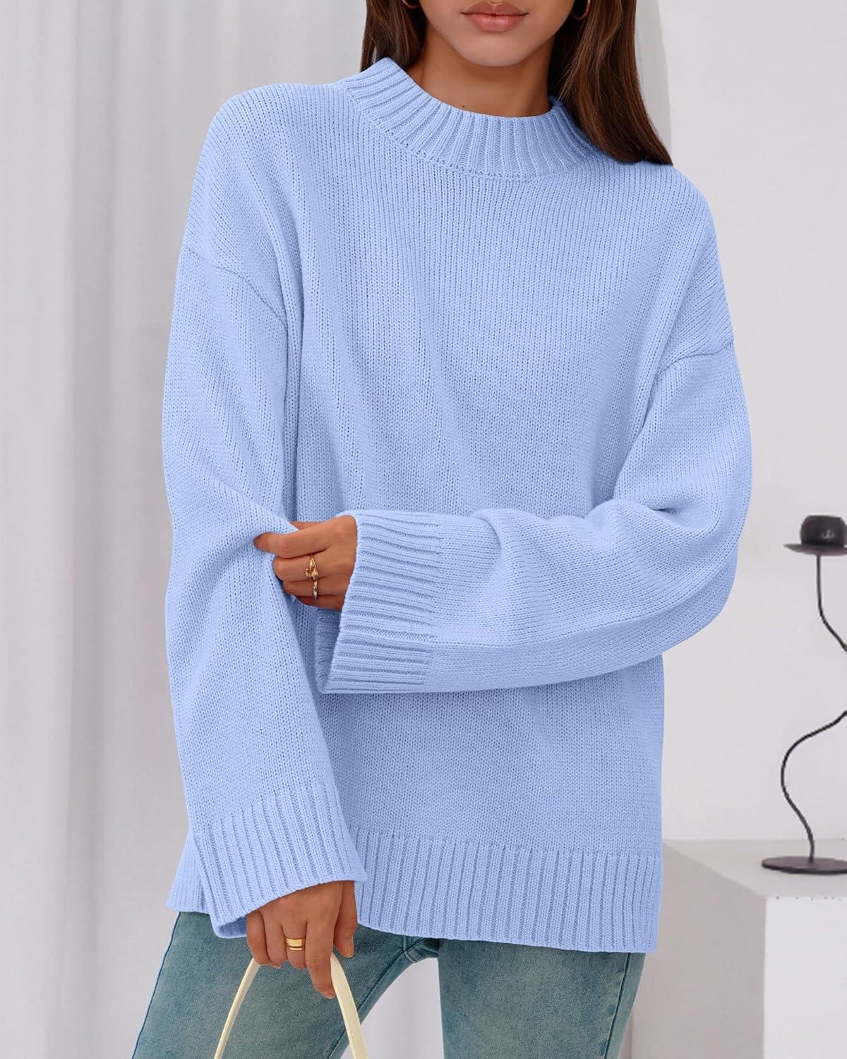 imageBTFBM Sweaters for Women 2025 Casual Crewneck Long Sleeve Loose Ribbed Knit Pullover Sweater Winter Clothes Fall OutfitsLight Blue