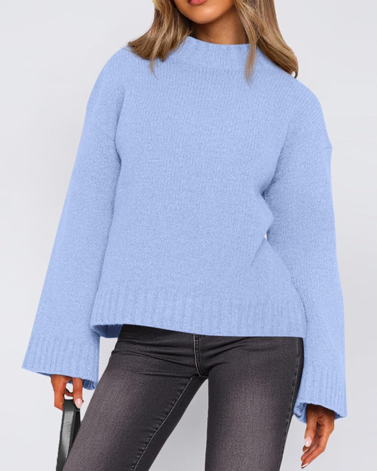 imageBTFBM Sweaters for Women 2025 Casual Crewneck Long Sleeve Loose Ribbed Knit Pullover Sweater Winter Clothes Fall OutfitsLight Blue