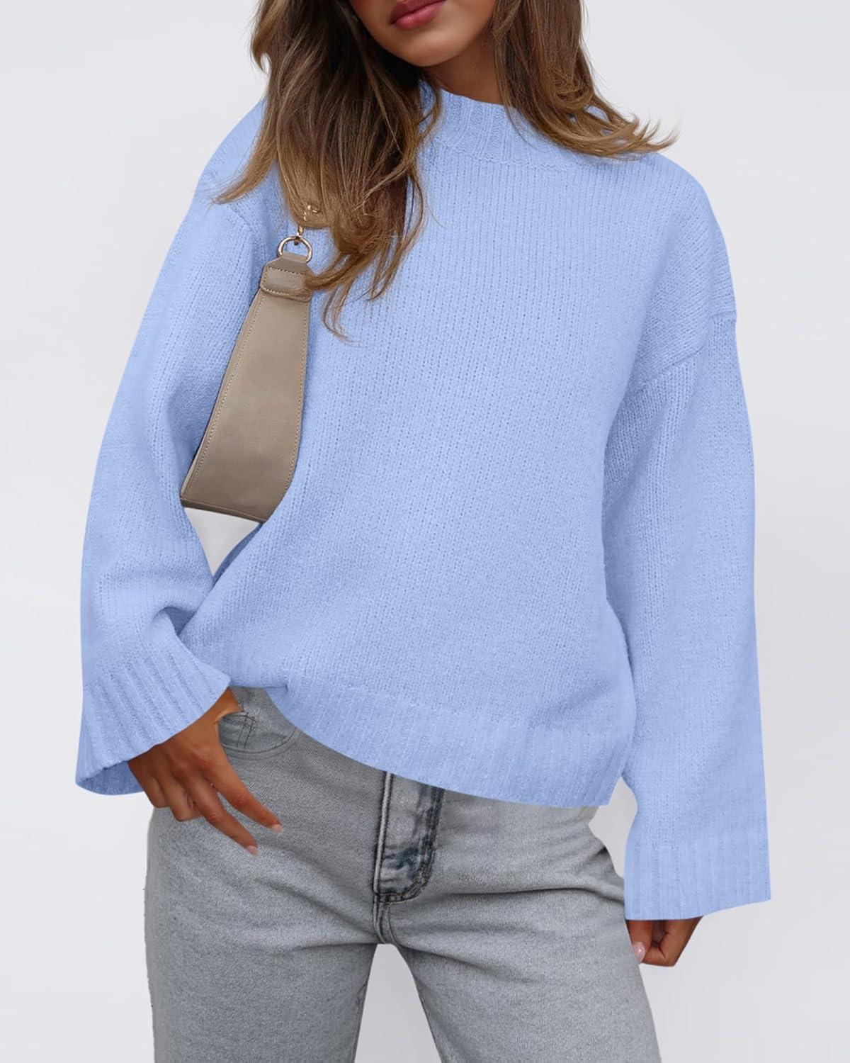 imageBTFBM Sweaters for Women 2025 Casual Crewneck Long Sleeve Loose Ribbed Knit Pullover Sweater Winter Clothes Fall OutfitsLight Blue