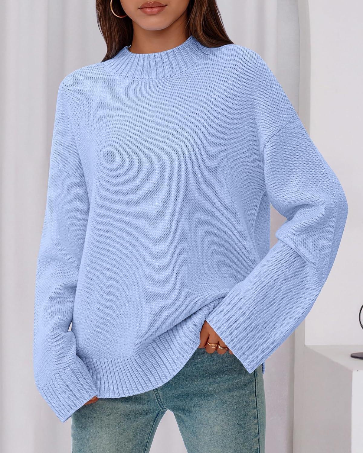 imageBTFBM Sweaters for Women 2025 Casual Crewneck Long Sleeve Loose Ribbed Knit Pullover Sweater Winter Clothes Fall OutfitsLight Blue