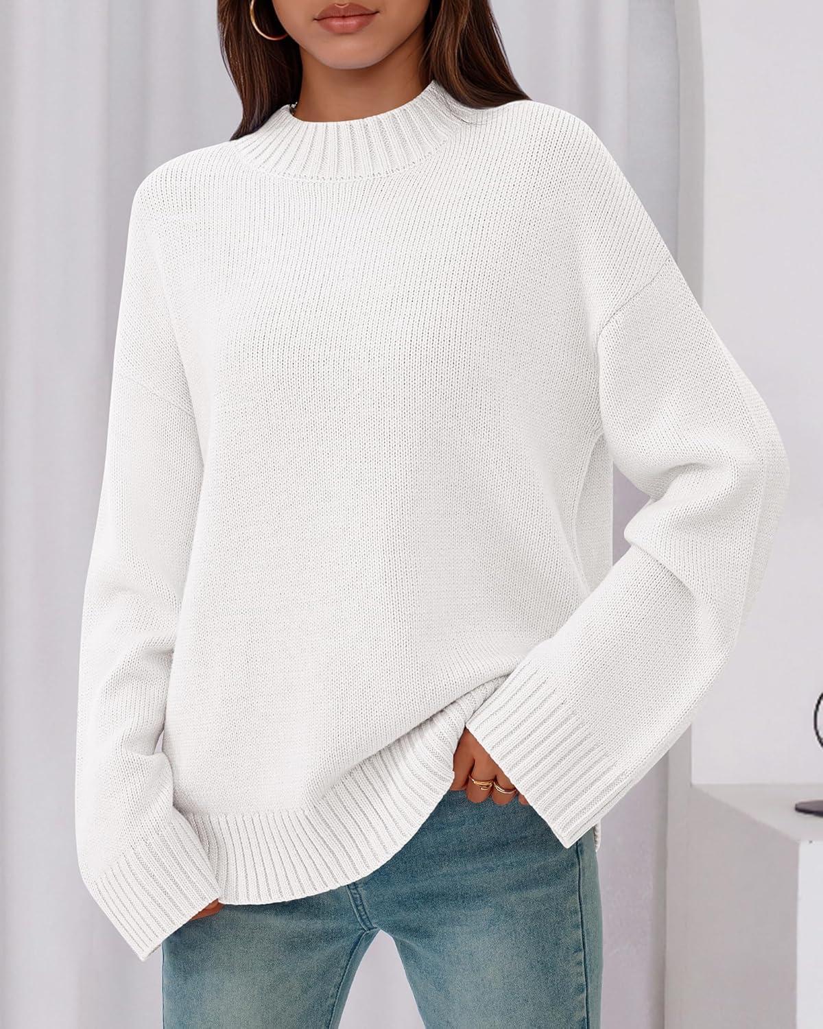 imageBTFBM Sweaters for Women 2025 Casual Crewneck Long Sleeve Loose Ribbed Knit Pullover Sweater Winter Clothes Fall OutfitsWhite