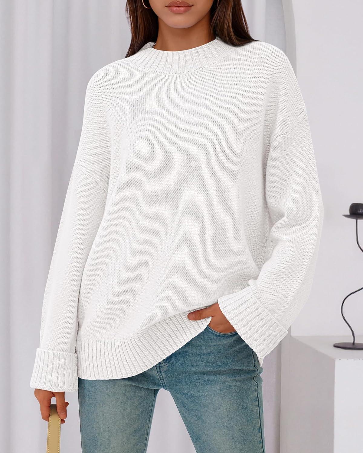 imageBTFBM Sweaters for Women 2025 Casual Crewneck Long Sleeve Loose Ribbed Knit Pullover Sweater Winter Clothes Fall OutfitsWhite