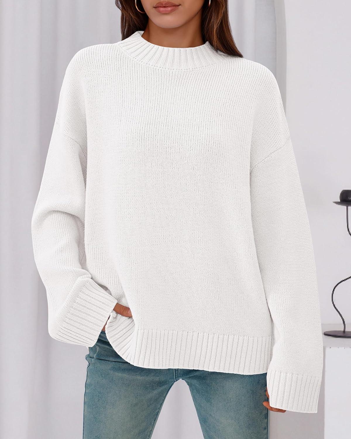 imageBTFBM Sweaters for Women 2025 Casual Crewneck Long Sleeve Loose Ribbed Knit Pullover Sweater Winter Clothes Fall OutfitsWhite