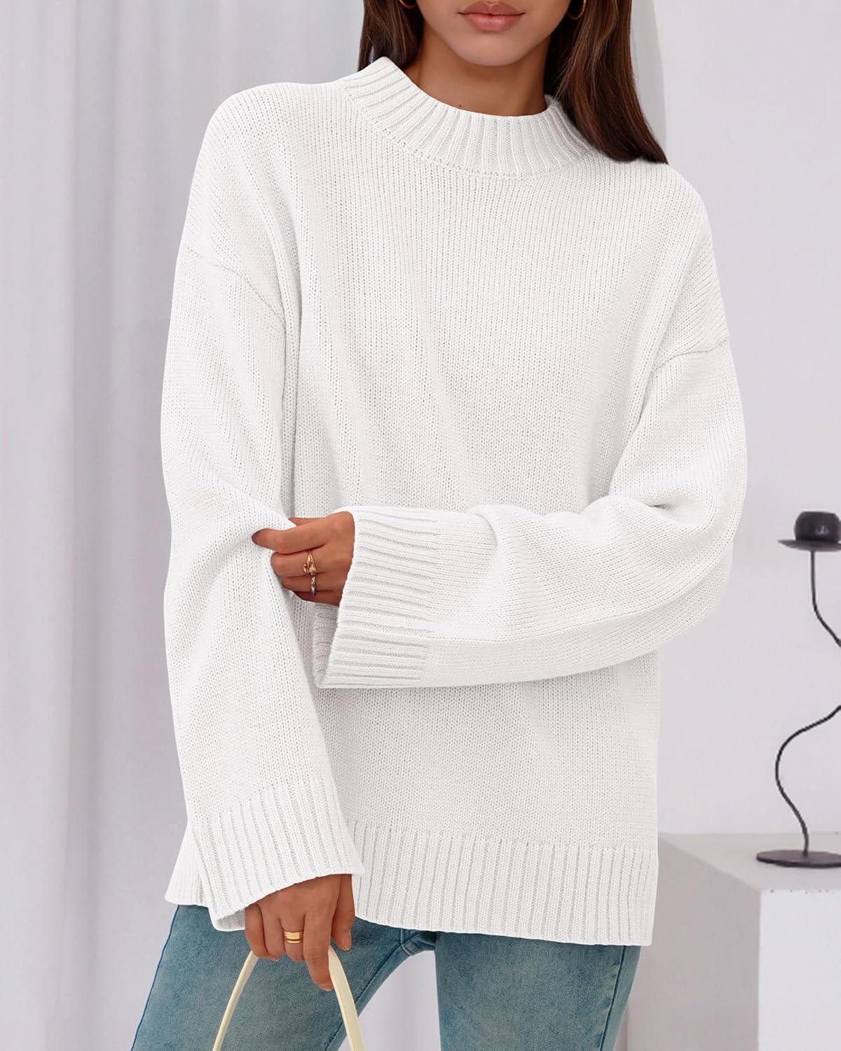 imageBTFBM Sweaters for Women 2025 Casual Crewneck Long Sleeve Loose Ribbed Knit Pullover Sweater Winter Clothes Fall OutfitsWhite