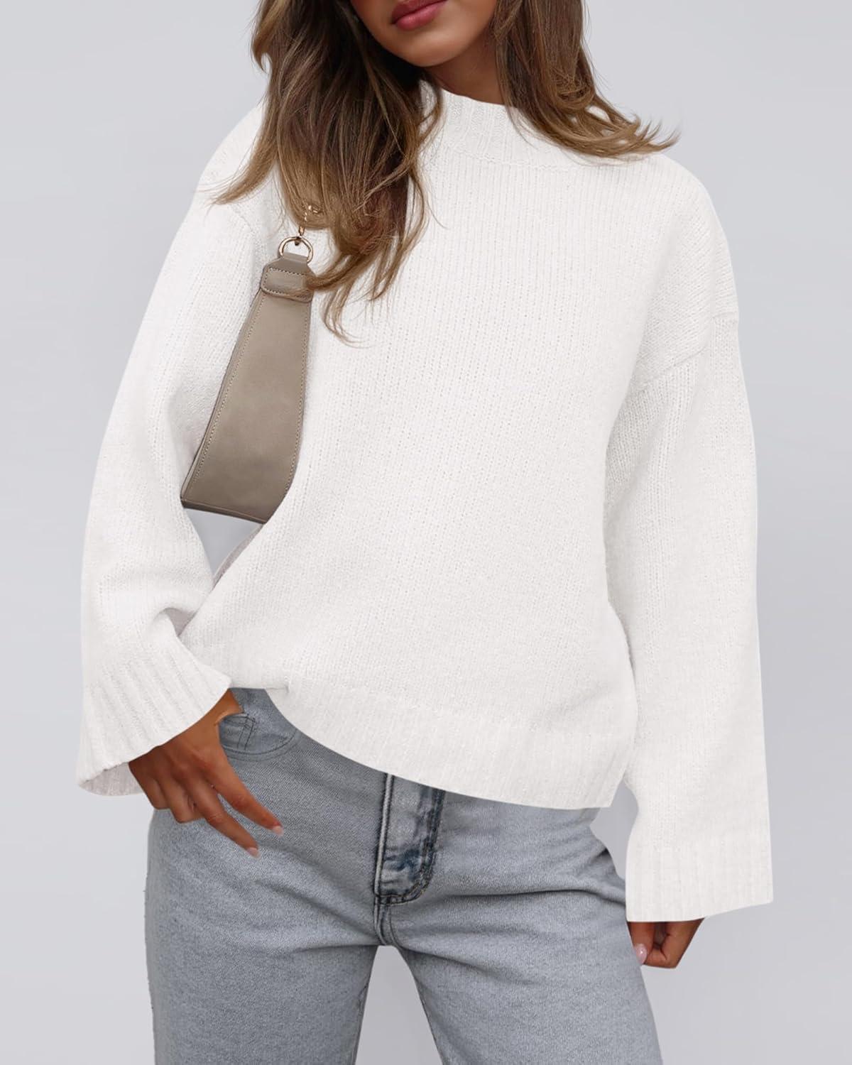 imageBTFBM Sweaters for Women 2025 Casual Crewneck Long Sleeve Loose Ribbed Knit Pullover Sweater Winter Clothes Fall OutfitsWhite