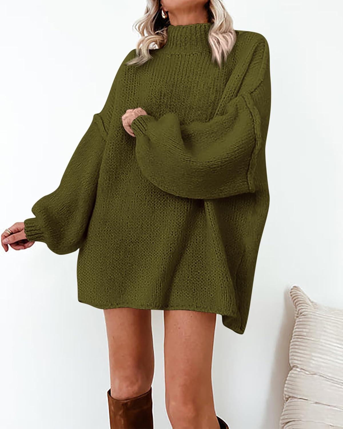 imageBTFBM Sweaters for Women Fall 2026 Long Sleeve Mock Neck Cable Knit Oversized Sweater Pullover Tops Thick Winter ClothesArmy Green