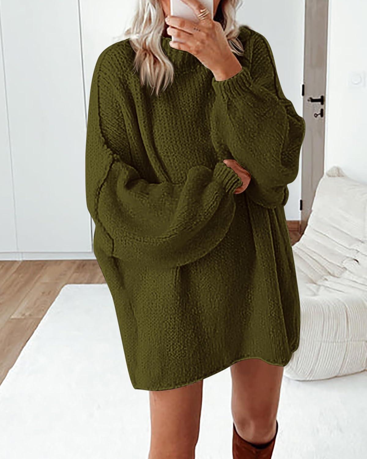 imageBTFBM Sweaters for Women Fall 2026 Long Sleeve Mock Neck Cable Knit Oversized Sweater Pullover Tops Thick Winter ClothesArmy Green