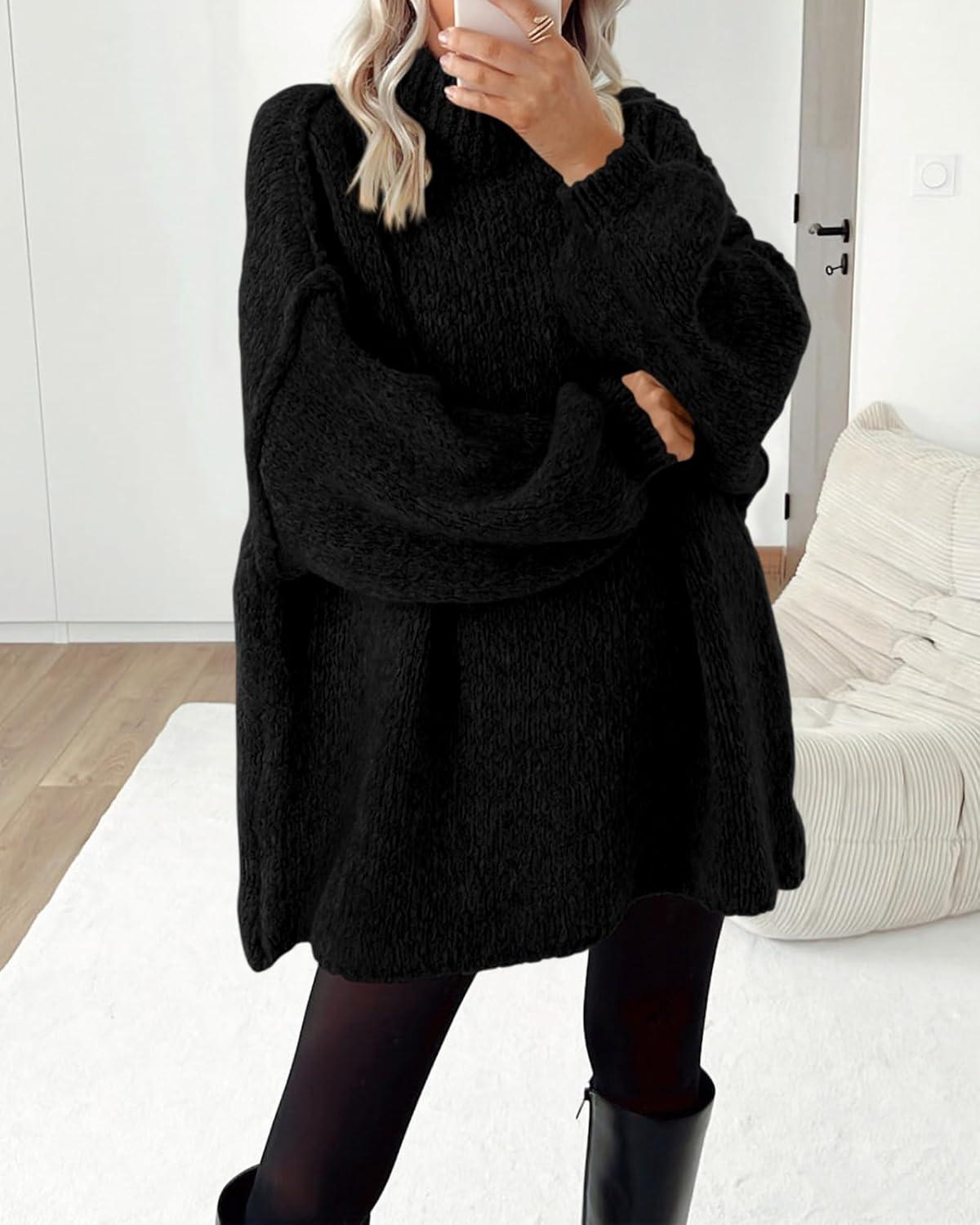 imageBTFBM Sweaters for Women Fall 2026 Long Sleeve Mock Neck Cable Knit Oversized Sweater Pullover Tops Thick Winter ClothesBlack