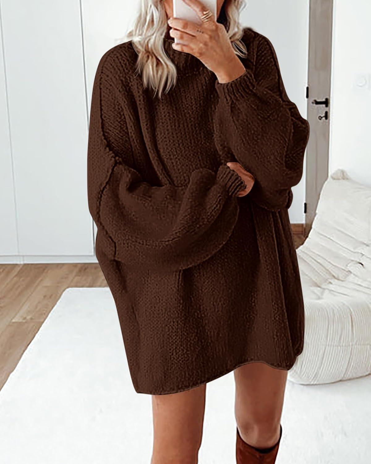imageBTFBM Sweaters for Women Fall 2026 Long Sleeve Mock Neck Cable Knit Oversized Sweater Pullover Tops Thick Winter ClothesCoffee