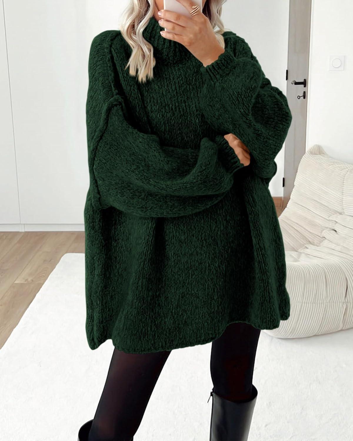 imageBTFBM Sweaters for Women Fall 2026 Long Sleeve Mock Neck Cable Knit Oversized Sweater Pullover Tops Thick Winter ClothesDark Green