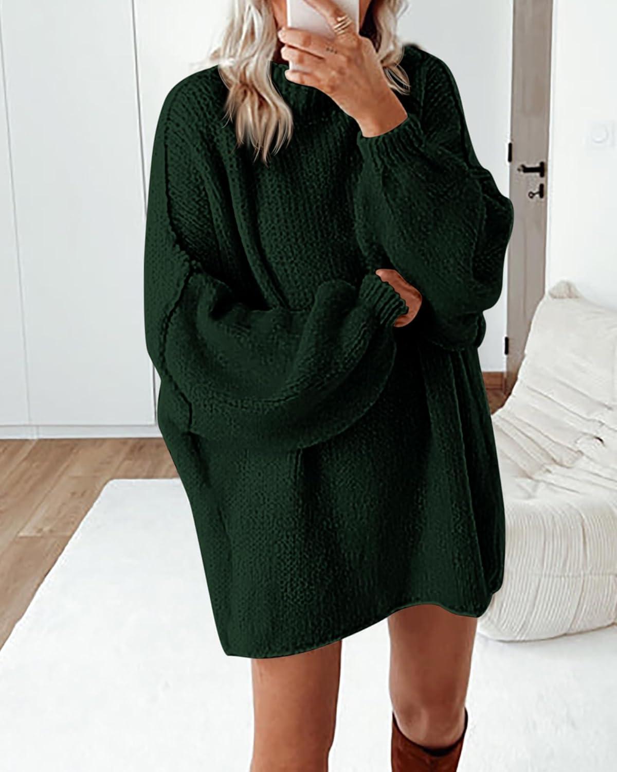 imageBTFBM Sweaters for Women Fall 2026 Long Sleeve Mock Neck Cable Knit Oversized Sweater Pullover Tops Thick Winter ClothesDark Green