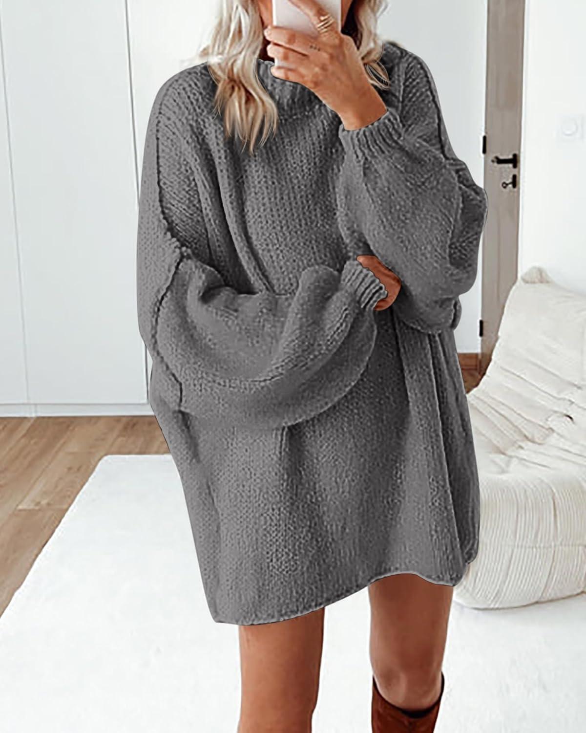 imageBTFBM Sweaters for Women Fall 2026 Long Sleeve Mock Neck Cable Knit Oversized Sweater Pullover Tops Thick Winter ClothesGrey