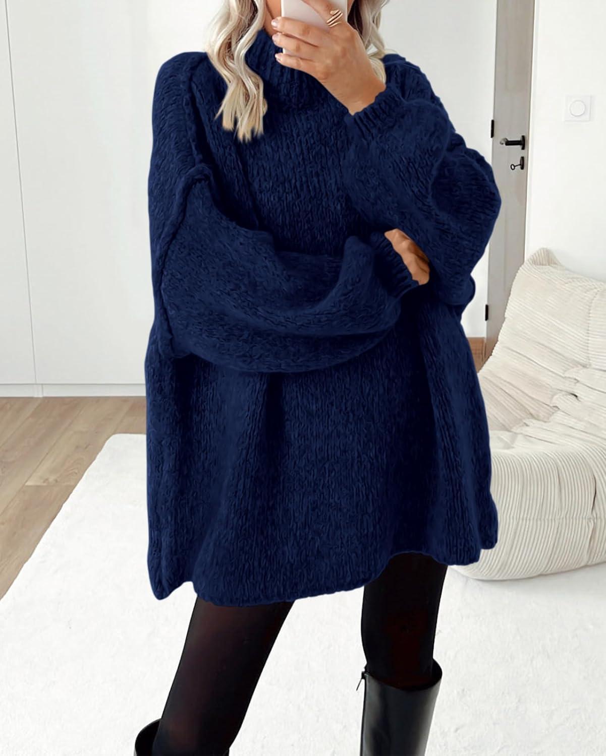 imageBTFBM Sweaters for Women Fall 2026 Long Sleeve Mock Neck Cable Knit Oversized Sweater Pullover Tops Thick Winter ClothesNavy