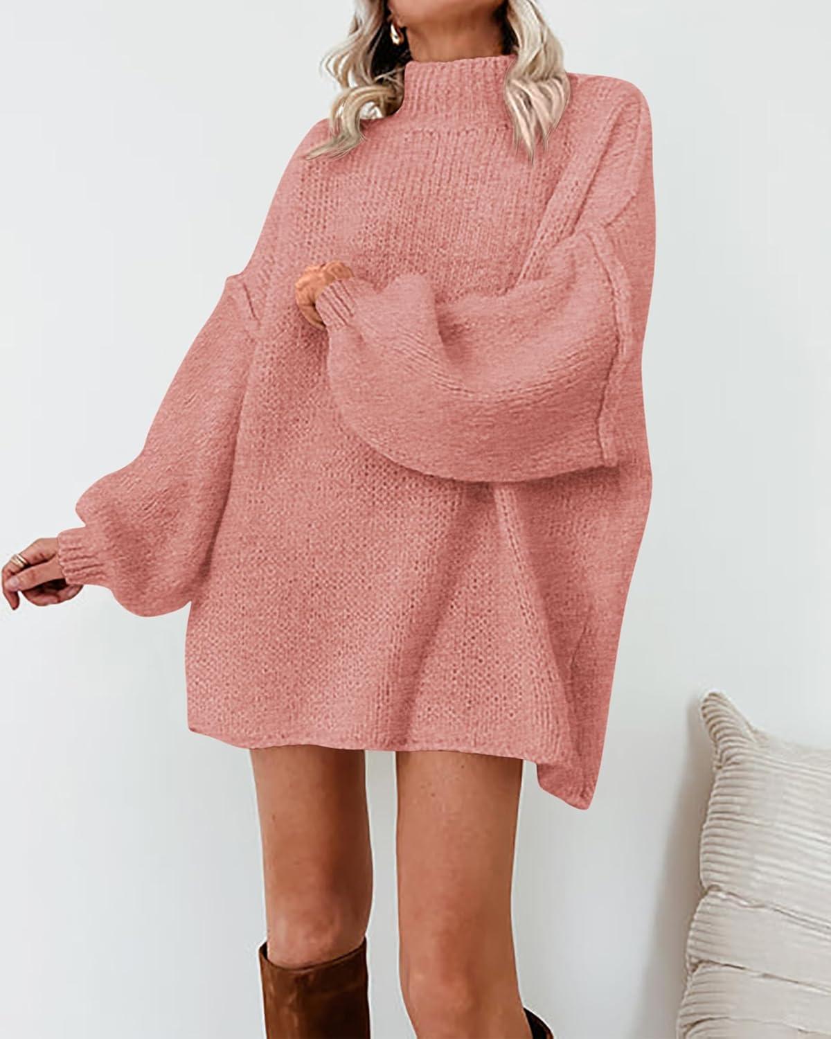 imageBTFBM Sweaters for Women Fall 2026 Long Sleeve Mock Neck Cable Knit Oversized Sweater Pullover Tops Thick Winter ClothesPink