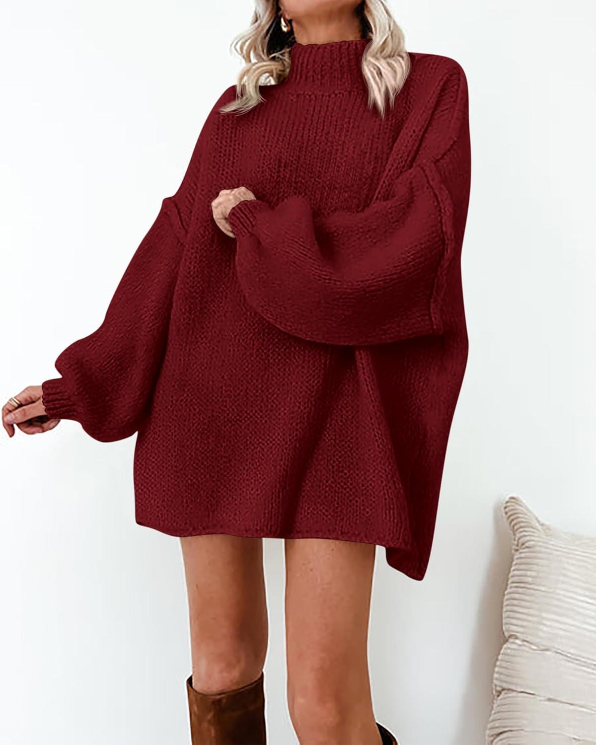 imageBTFBM Sweaters for Women Fall 2026 Long Sleeve Mock Neck Cable Knit Oversized Sweater Pullover Tops Thick Winter ClothesWine Red