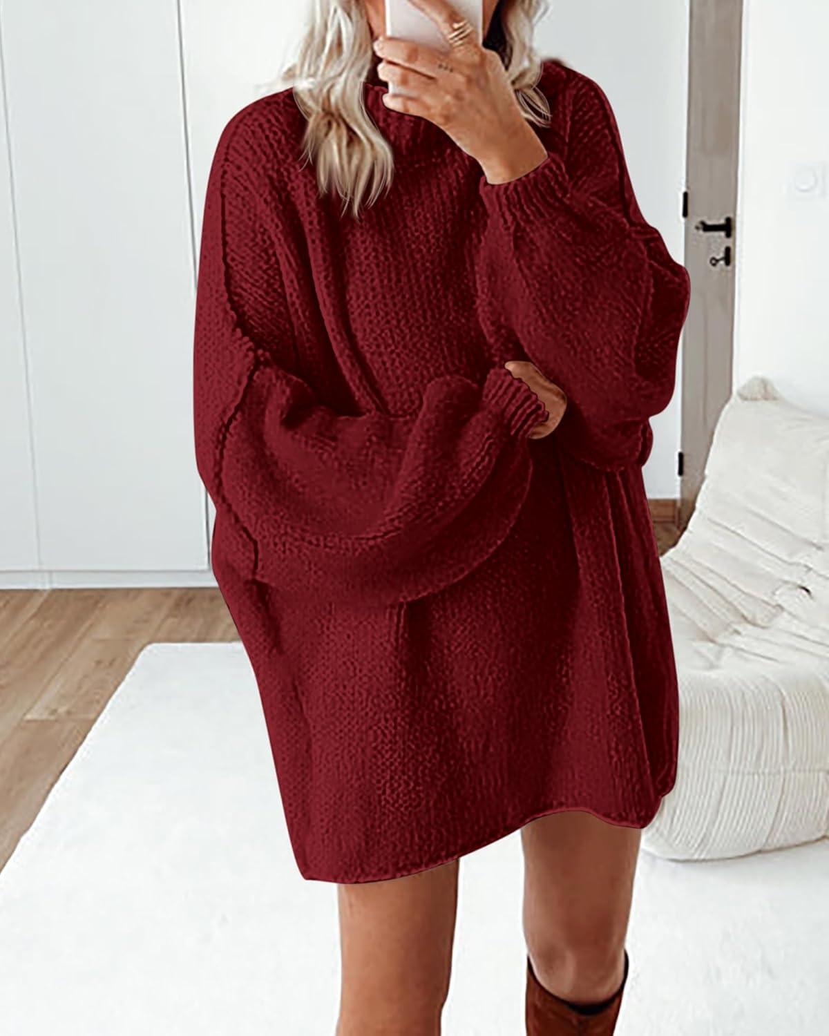 imageBTFBM Sweaters for Women Fall 2026 Long Sleeve Mock Neck Cable Knit Oversized Sweater Pullover Tops Thick Winter ClothesWine Red