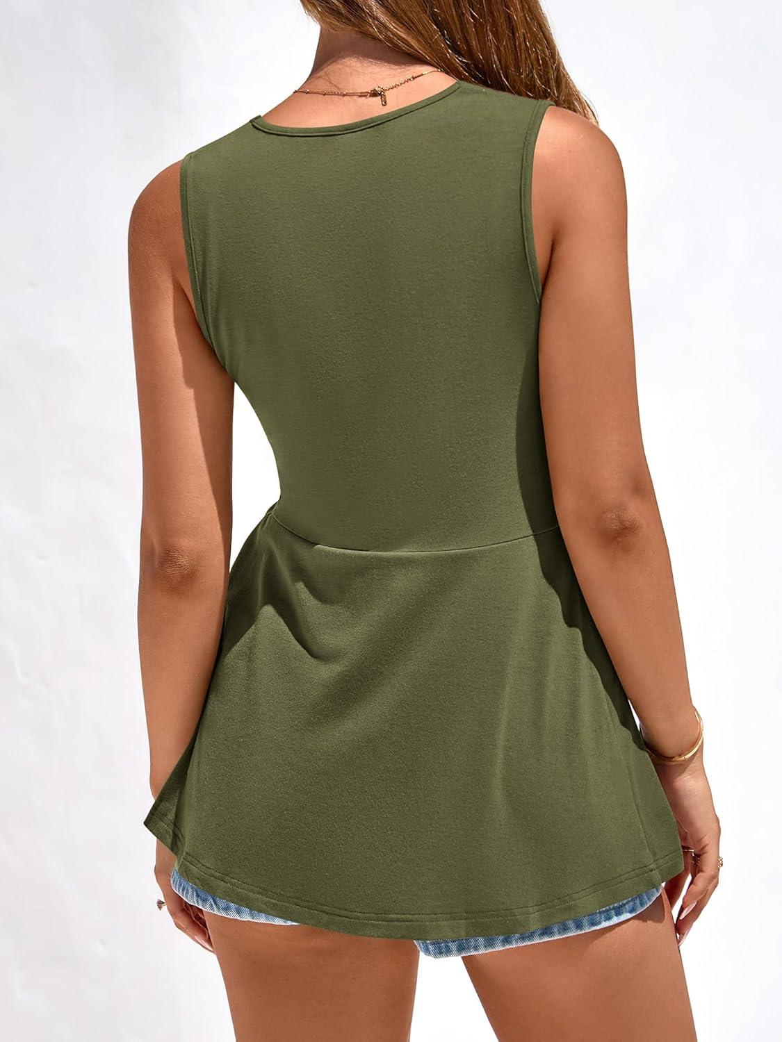imageBTFBM Tank Top for Women 2026 Spring Summer Tops Babydoll Twist Front V Neck Sleeveless Flowy Dressy Casual BlousesArmy Green