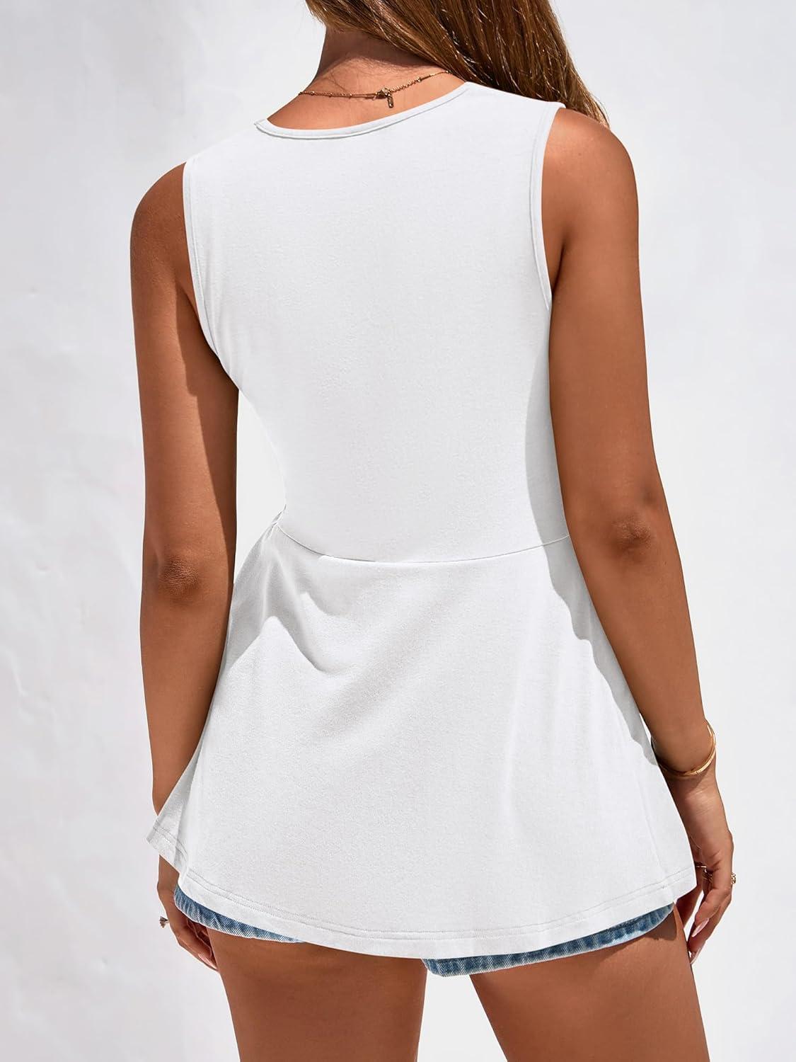 imageBTFBM Tank Top for Women 2026 Spring Summer Tops Babydoll Twist Front V Neck Sleeveless Flowy Dressy Casual BlousesWhite