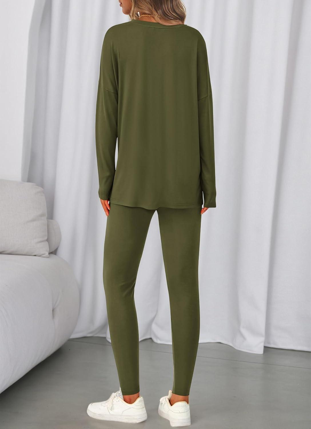 imageBTFBM Two Piece Sets for Women 2025 Casual Lounge Set Matching Oversized Shirts Leggings Workout Airport Travel OutfitsArmy Green