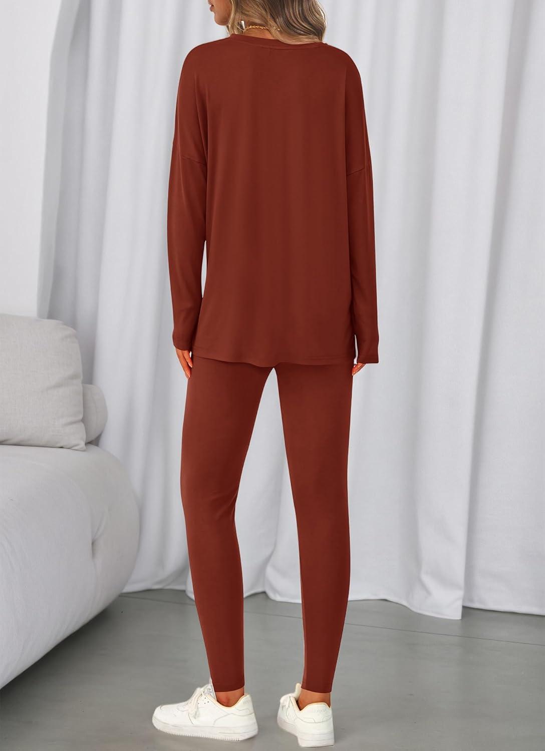 imageBTFBM Two Piece Sets for Women 2025 Casual Lounge Set Matching Oversized Shirts Leggings Workout Airport Travel OutfitsBrown