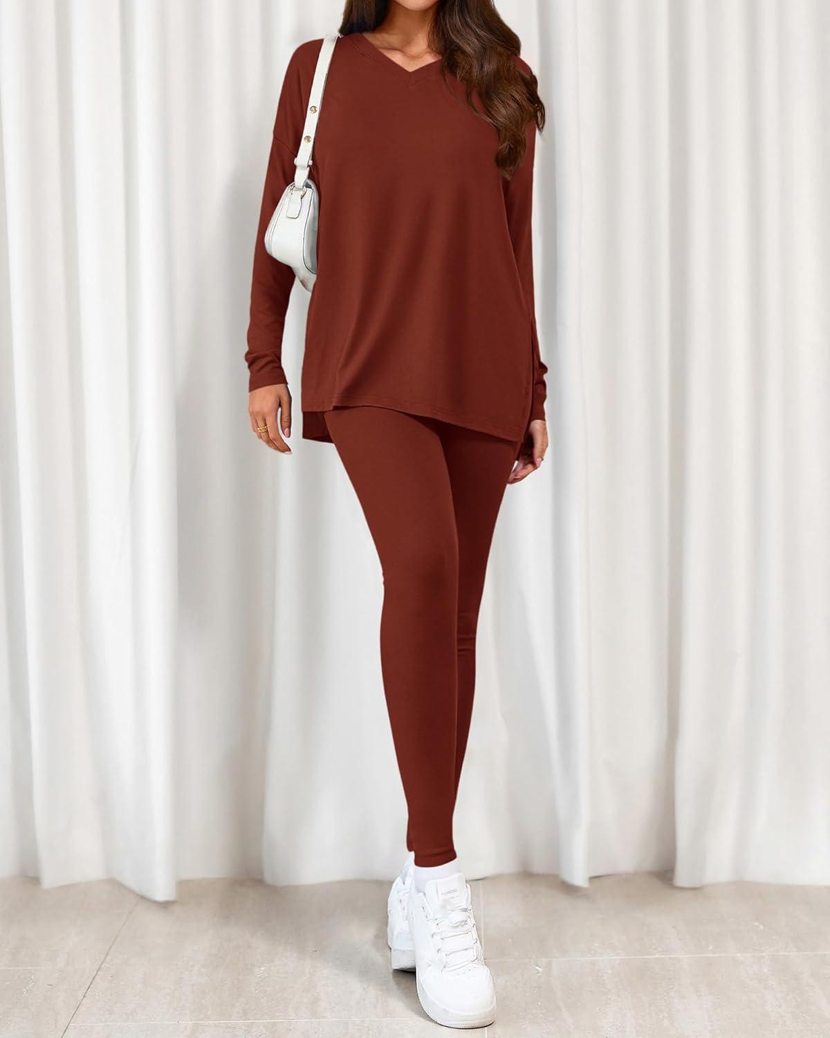 imageBTFBM Two Piece Sets for Women 2025 Casual Lounge Set Matching Oversized Shirts Leggings Workout Airport Travel OutfitsBrown