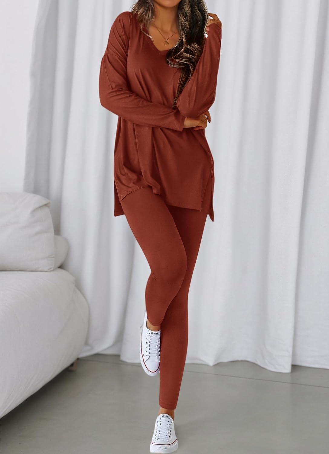 imageBTFBM Two Piece Sets for Women 2025 Casual Lounge Set Matching Oversized Shirts Leggings Workout Airport Travel OutfitsBrown