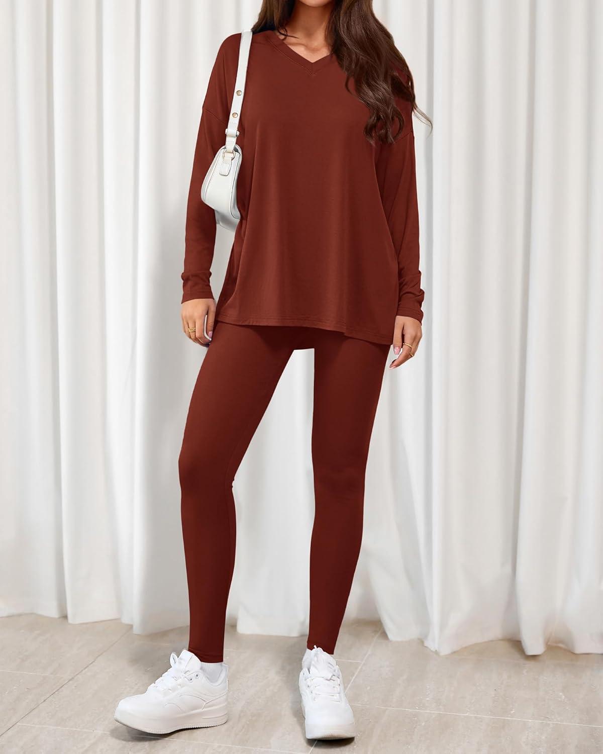 imageBTFBM Two Piece Sets for Women 2025 Casual Lounge Set Matching Oversized Shirts Leggings Workout Airport Travel OutfitsBrown