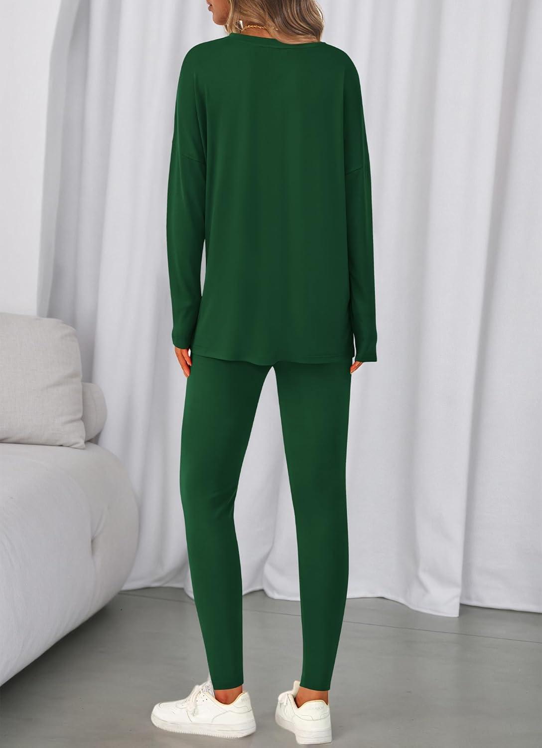 imageBTFBM Two Piece Sets for Women 2025 Casual Lounge Set Matching Oversized Shirts Leggings Workout Airport Travel OutfitsDark Green
