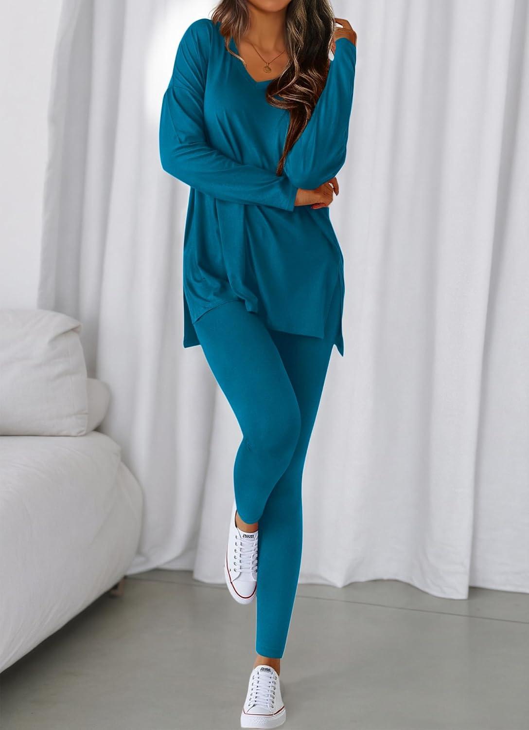 imageBTFBM Two Piece Sets for Women 2025 Casual Lounge Set Matching Oversized Shirts Leggings Workout Airport Travel OutfitsMalachite Green