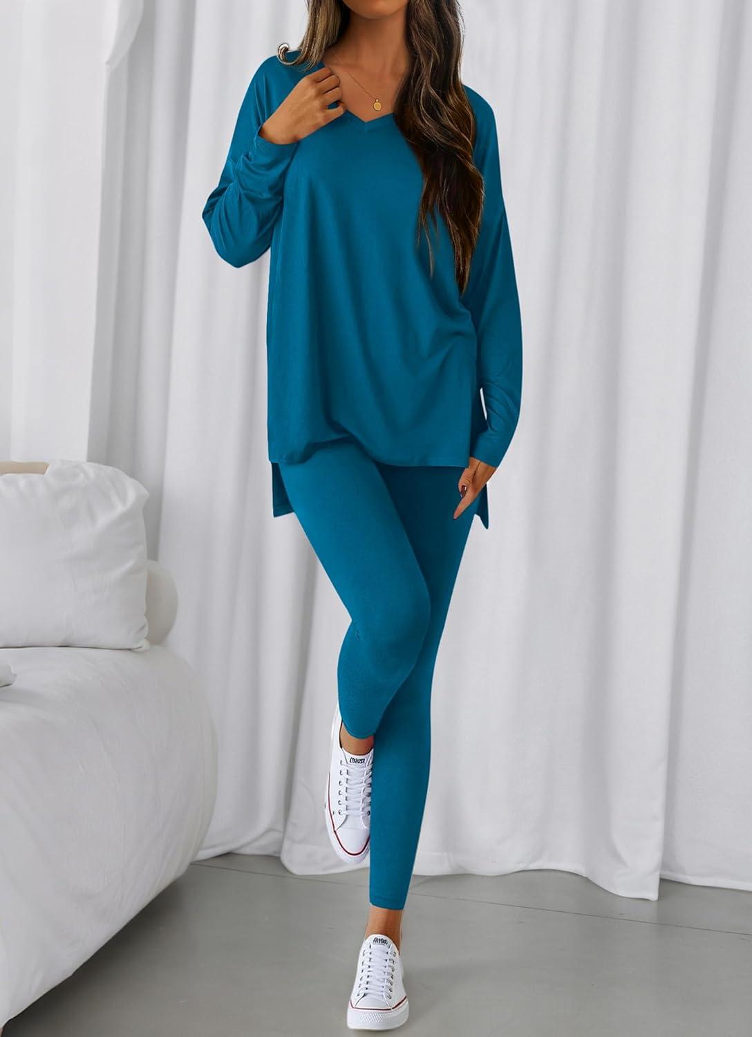 imageBTFBM Two Piece Sets for Women 2025 Casual Lounge Set Matching Oversized Shirts Leggings Workout Airport Travel OutfitsMalachite Green