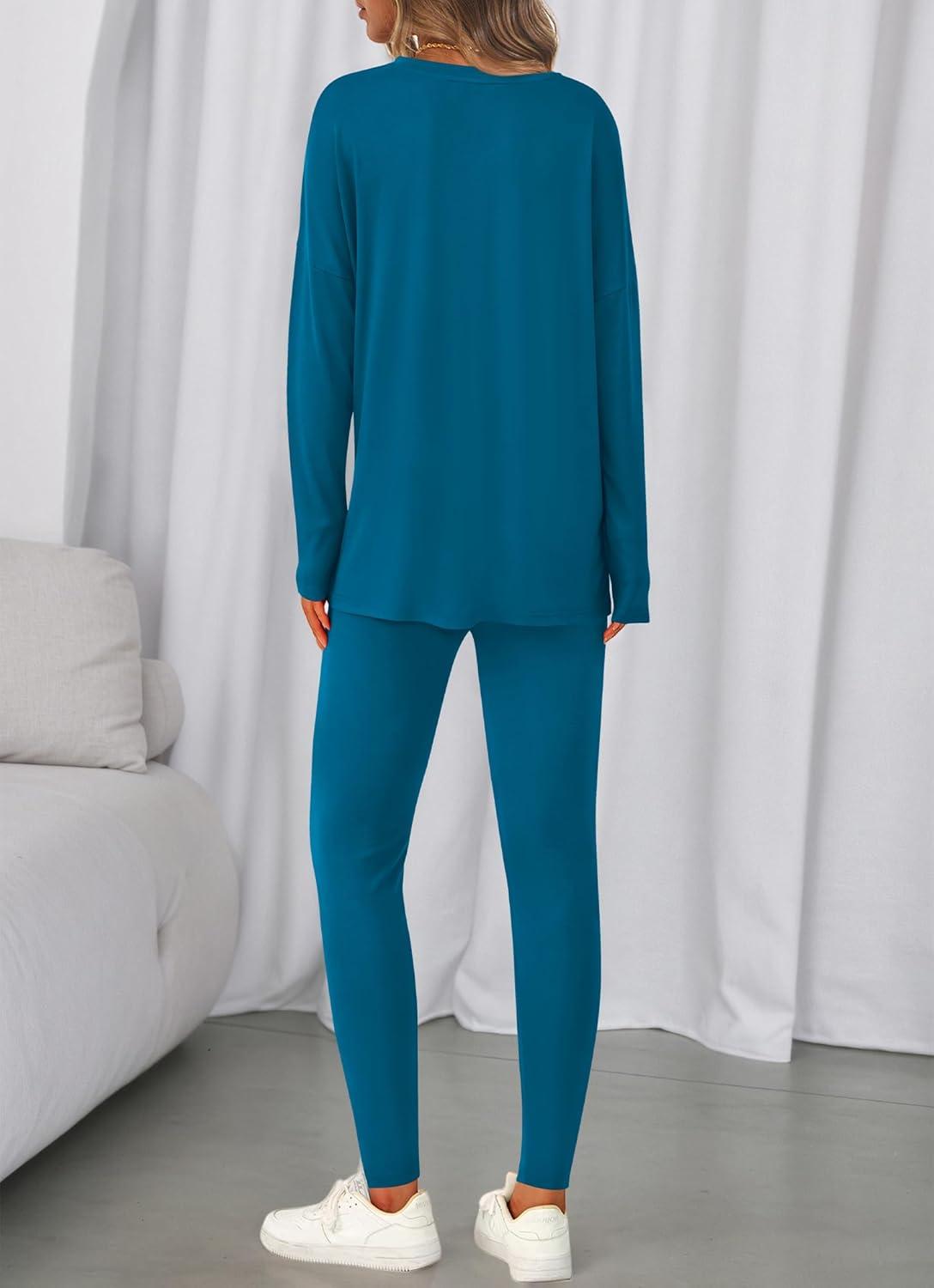 imageBTFBM Two Piece Sets for Women 2025 Casual Lounge Set Matching Oversized Shirts Leggings Workout Airport Travel OutfitsMalachite Green
