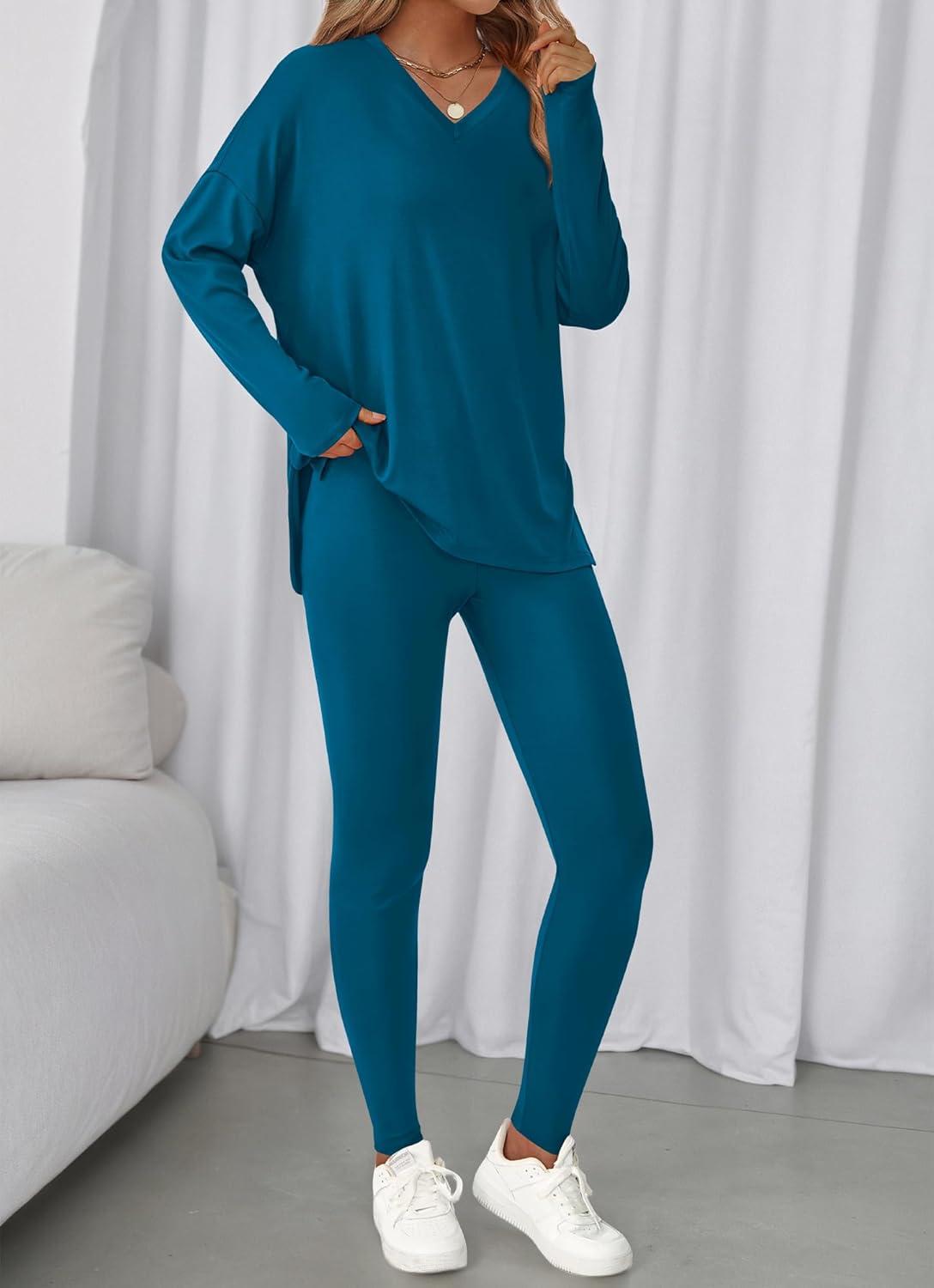 imageBTFBM Two Piece Sets for Women 2025 Casual Lounge Set Matching Oversized Shirts Leggings Workout Airport Travel OutfitsMalachite Green