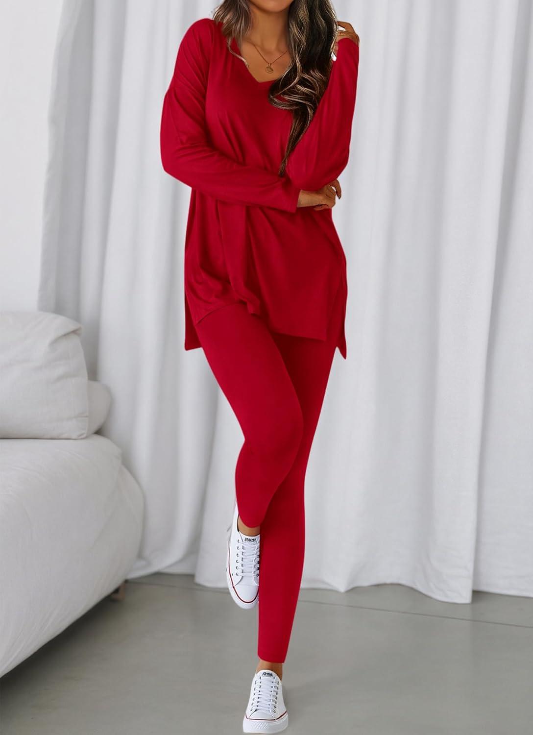imageBTFBM Two Piece Sets for Women 2025 Casual Lounge Set Matching Oversized Shirts Leggings Workout Airport Travel OutfitsRed