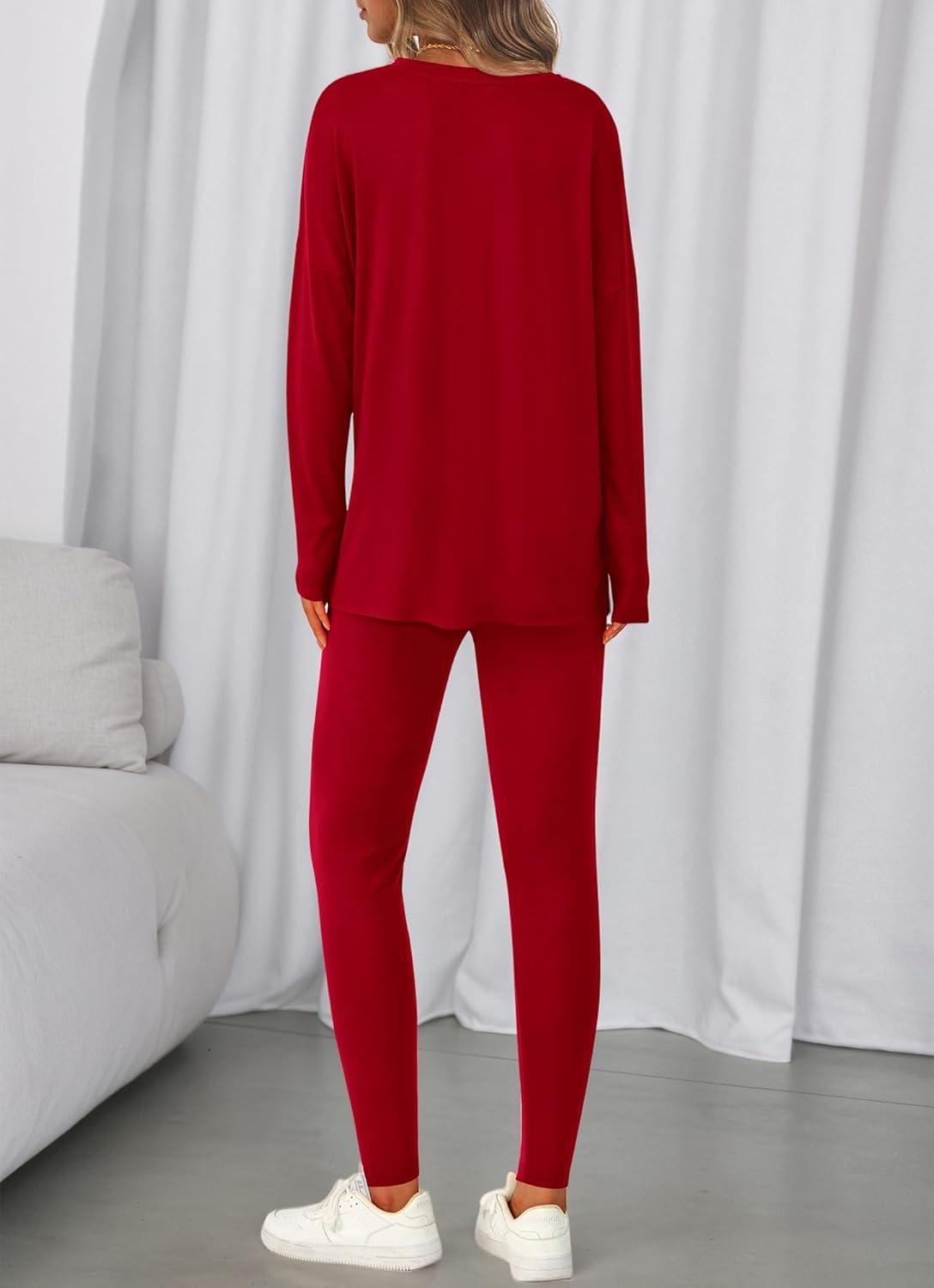 imageBTFBM Two Piece Sets for Women 2025 Casual Lounge Set Matching Oversized Shirts Leggings Workout Airport Travel OutfitsRed