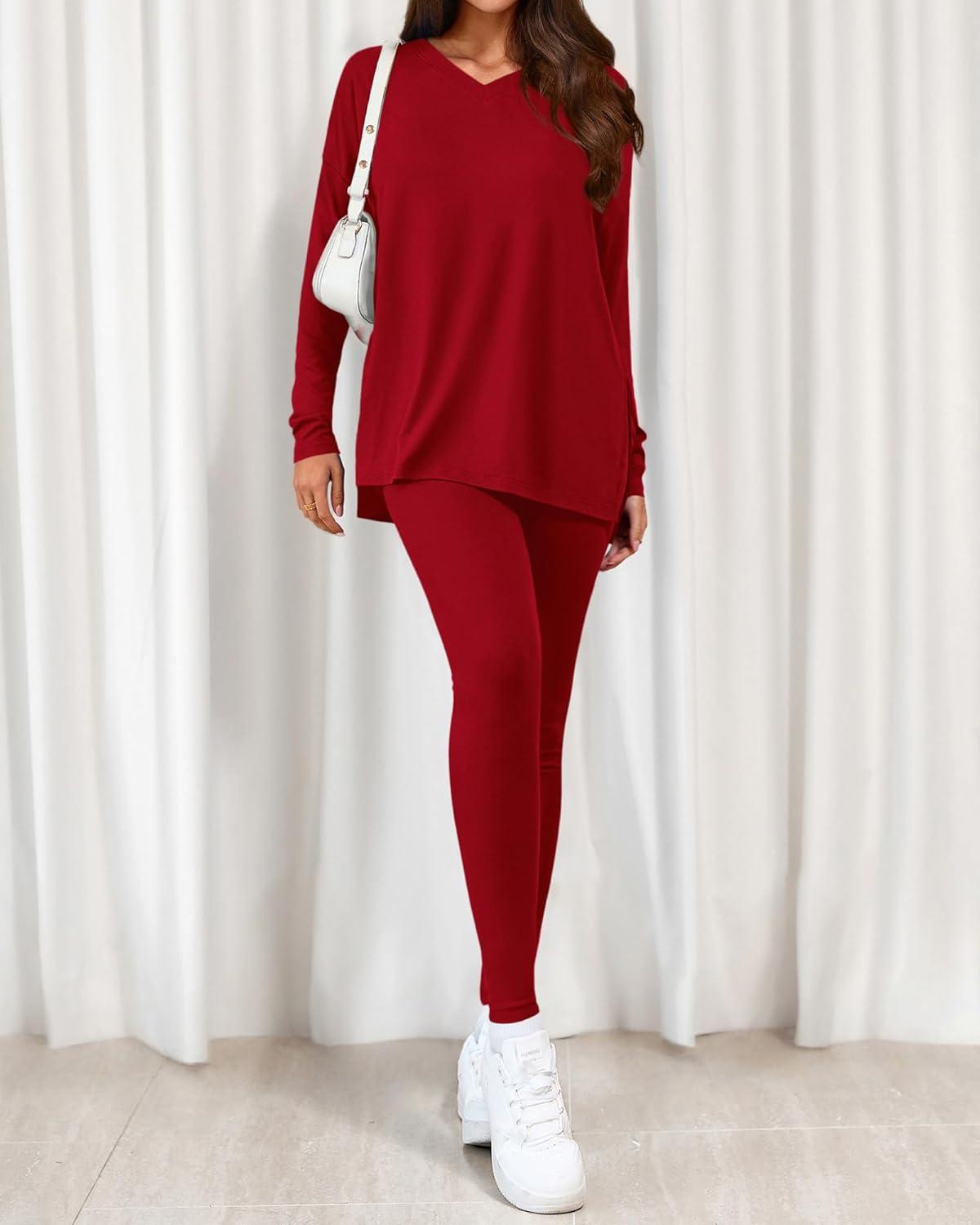 imageBTFBM Two Piece Sets for Women 2025 Casual Lounge Set Matching Oversized Shirts Leggings Workout Airport Travel OutfitsRed