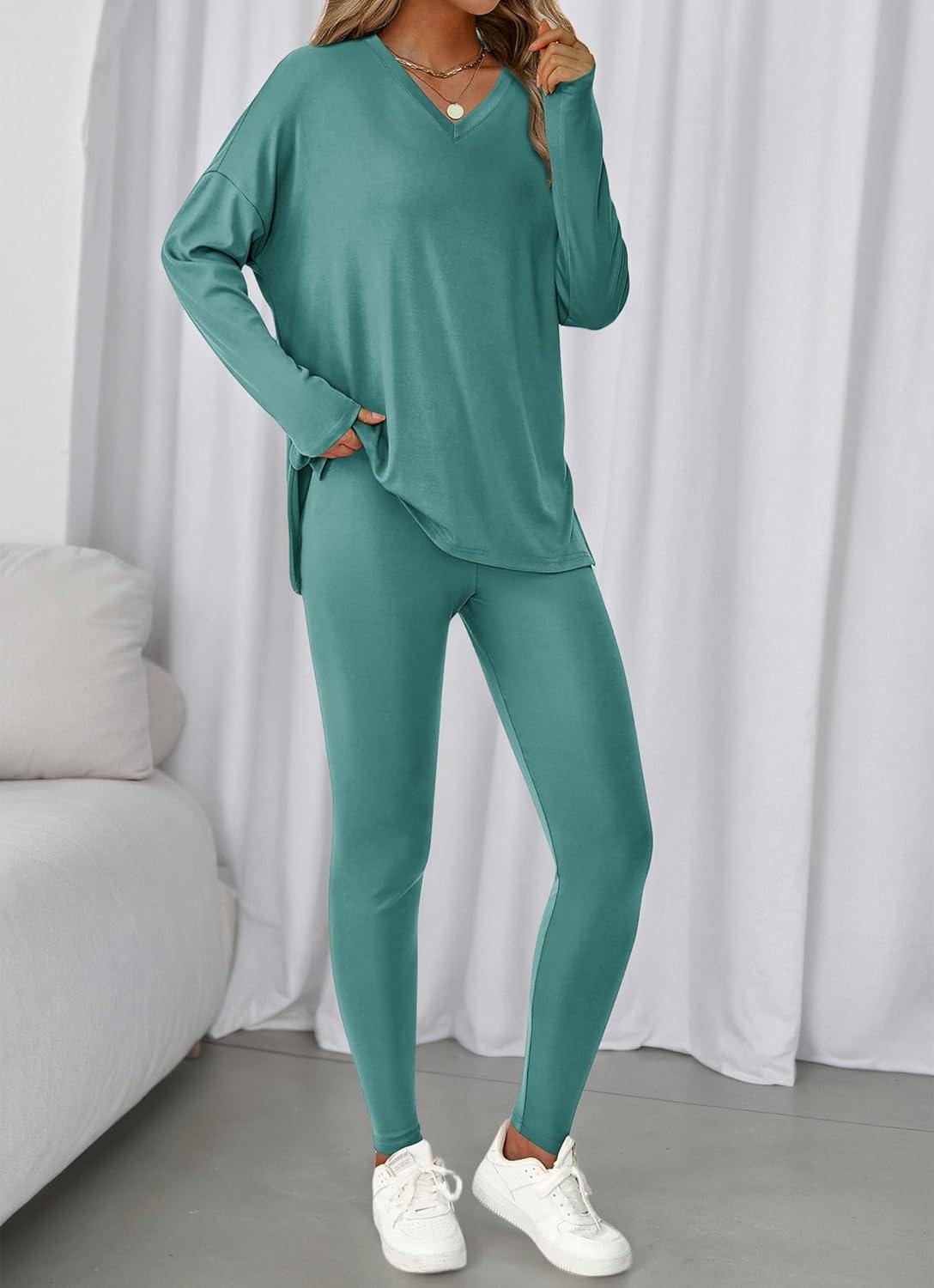imageBTFBM Two Piece Sets for Women 2025 Casual Lounge Set Matching Oversized Shirts Leggings Workout Airport Travel OutfitsTurquoise
