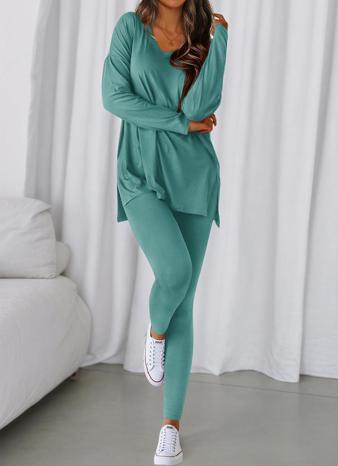 imageBTFBM Two Piece Sets for Women 2025 Casual Lounge Set Matching Oversized Shirts Leggings Workout Airport Travel OutfitsTurquoise