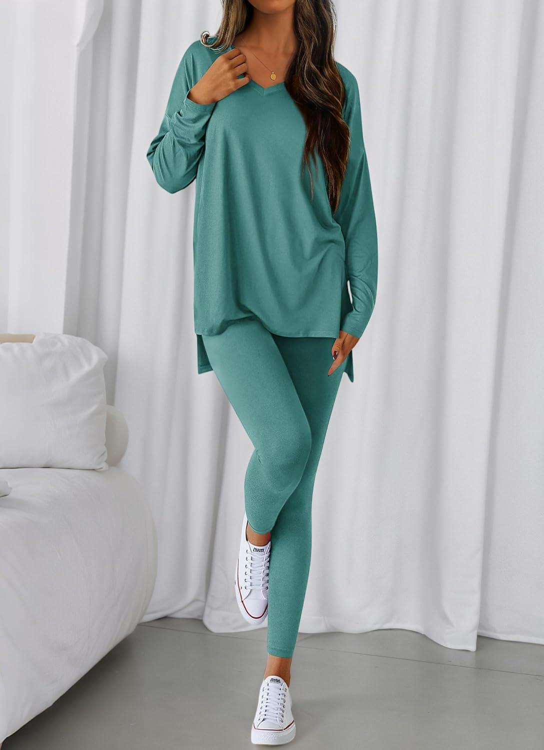 imageBTFBM Two Piece Sets for Women 2025 Casual Lounge Set Matching Oversized Shirts Leggings Workout Airport Travel OutfitsTurquoise
