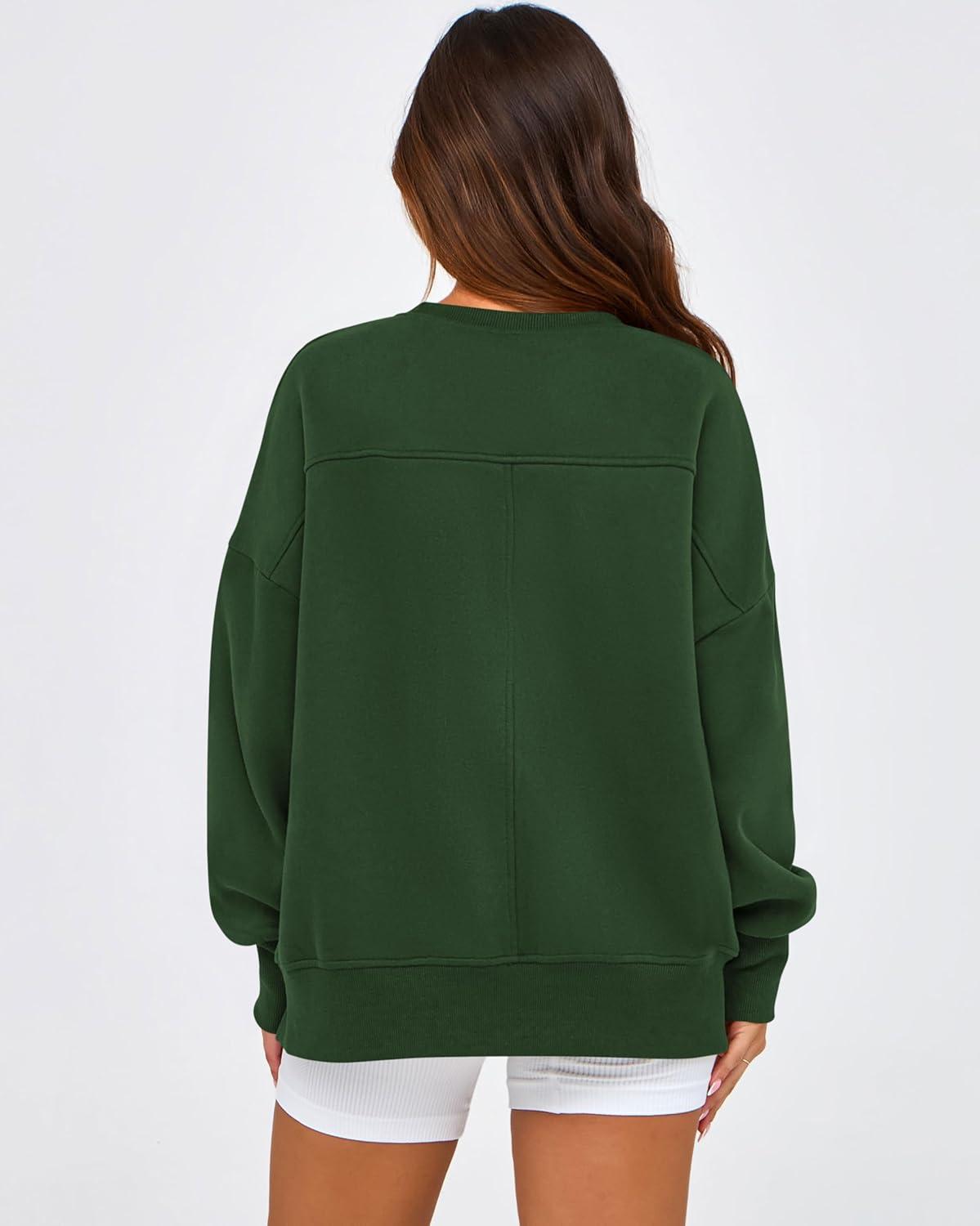 imageBTFBM Womens Casual Crewneck Sweatshirts 2025 Spring Fall Clothes Long Sleeve Side Slit Workout Fleece Pullover TopsDark Green