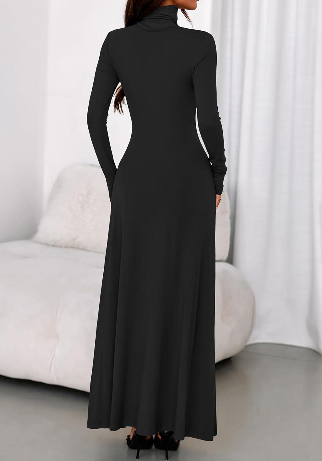 imageBTFBM Womens Dresses Long Sleeve Turtle Neck Stretchy Knit Long Maxi Semi Formal Party Fall Wedding Guest Dress 2025Black